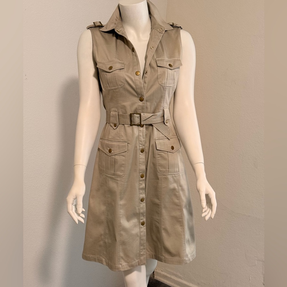 Calvin Klein Tan Sleeveless Belted Jacket Dress
